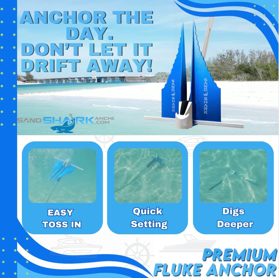 Fluke Anchor by Sandshark – Premium Anchor for Boats & Pontoons