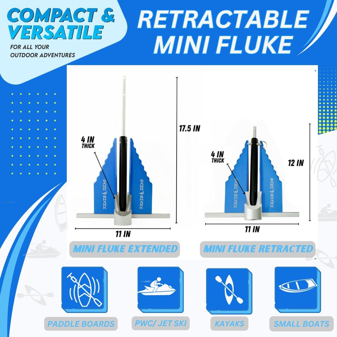 Mini Fluke Anchor– Compact, Powerful Anchor for Jet Skis, PWCs, Kayak, & Small Boats (Anchor, Line, Case)