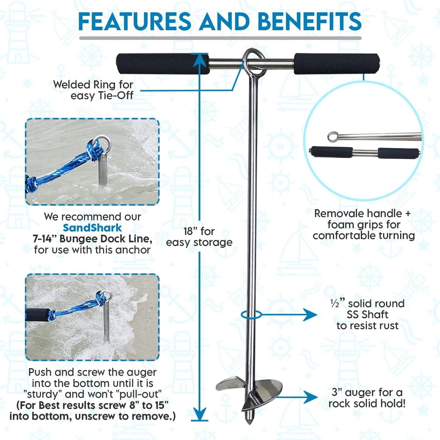Lite 18 Anchor – Reliable, Portable Anchor for Jet Ski, Kayak, Small Boats