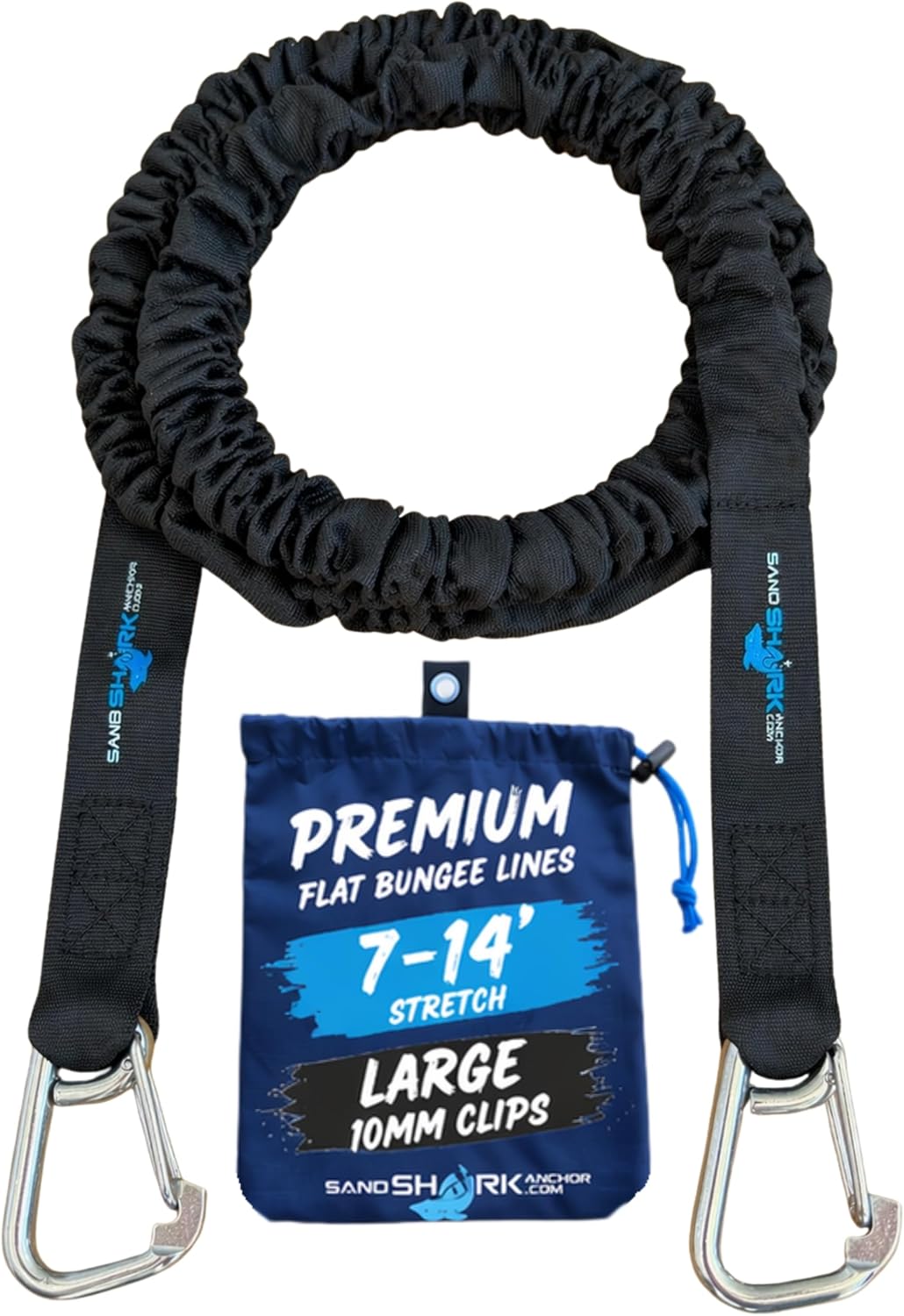 SandShark Premium Flat Bungee Anchor Line – Stretches 7-14