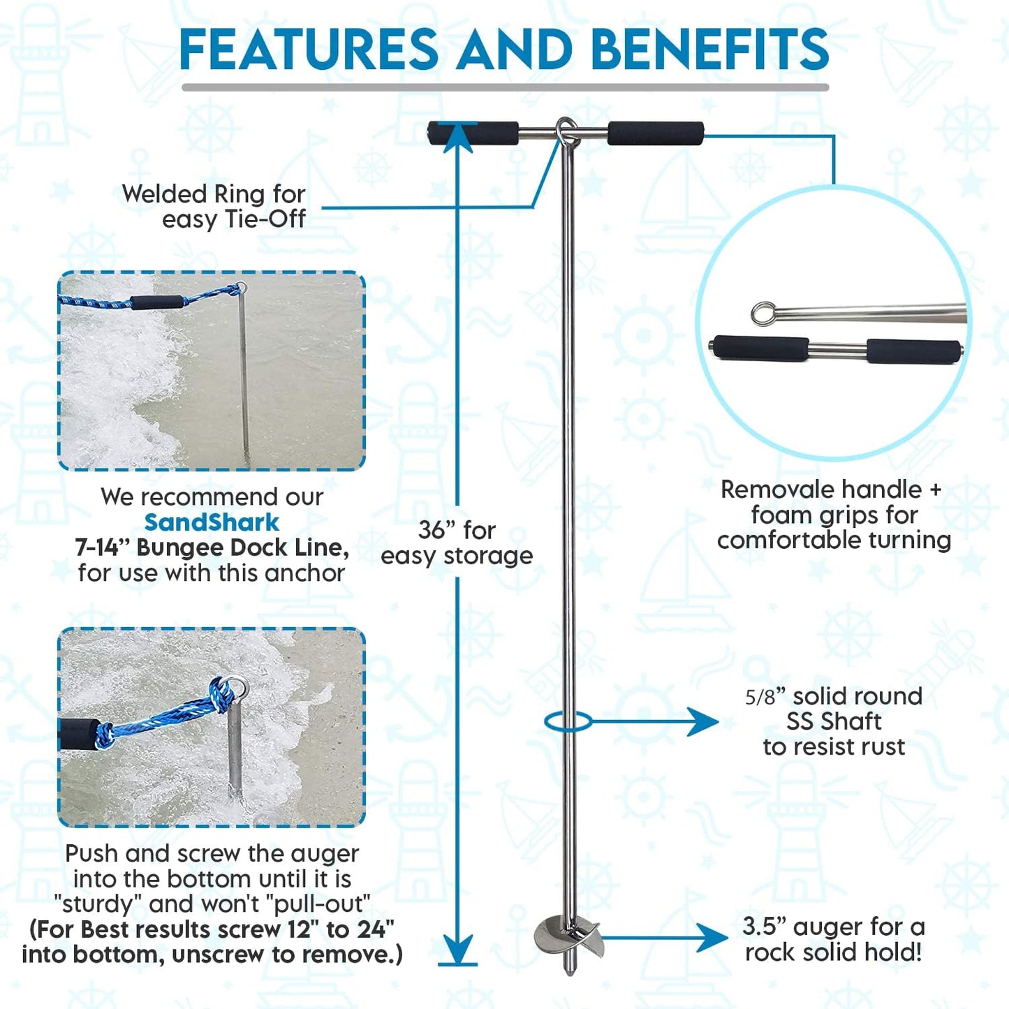Lite 36 Anchor – Reliable, Portable Anchor for Boats and Pontoons - Inflatable Anchor