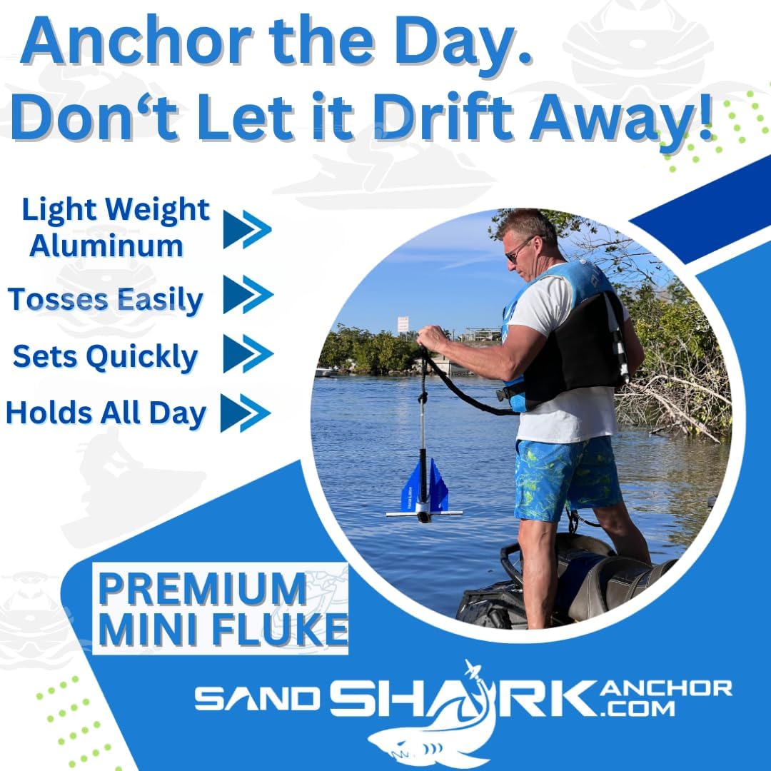 Mini Fluke Anchor– Compact, Powerful Anchor for Jet Skis, PWCs, Kayak, & Small Boats (Anchor, Line, Case)