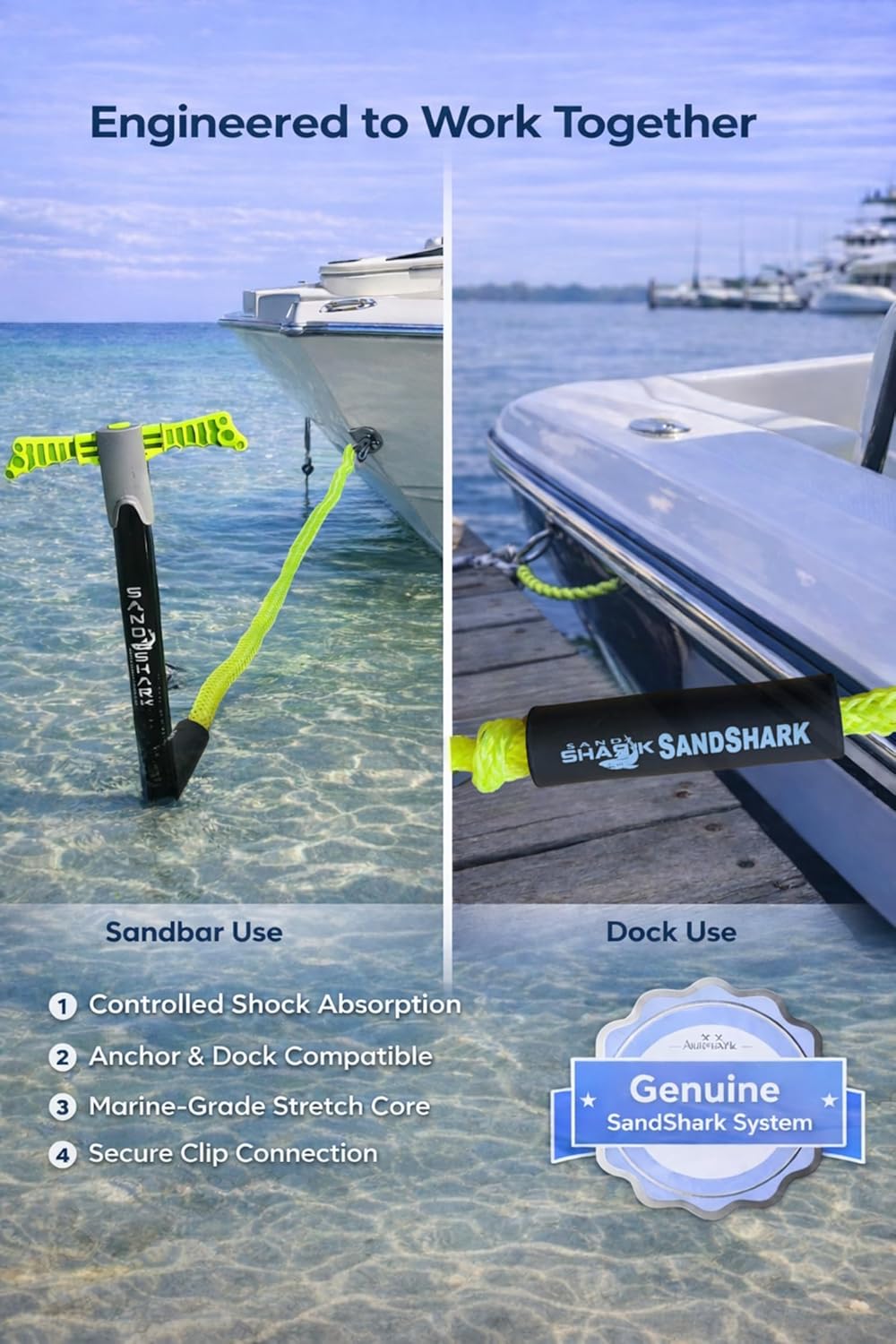 7-14ft Bungee Dock Line, Anchor Line, by Sandshark – Perfect Docking Solution for Boats & Jet Skis