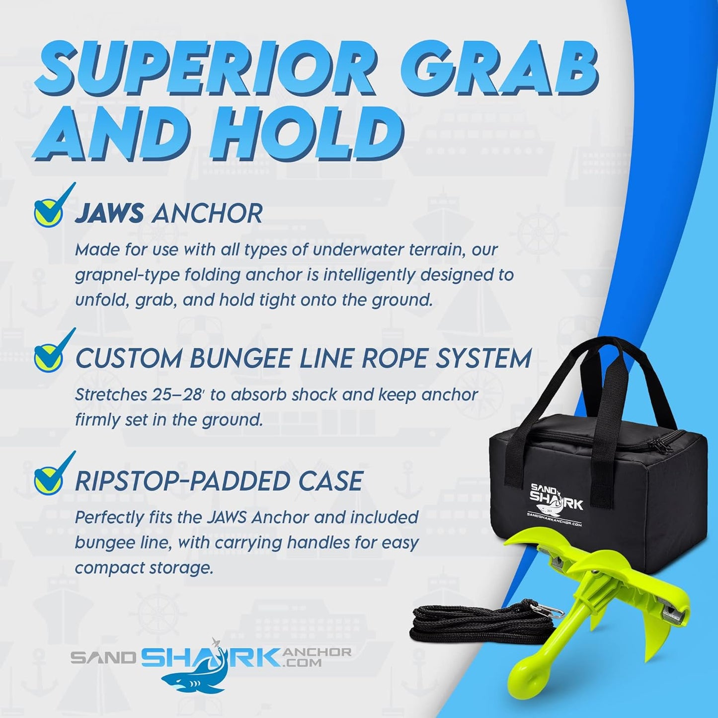 JAWS Anchor – Kayaks, Jet Skis, and Small Boats (Anchor, Line, Case)