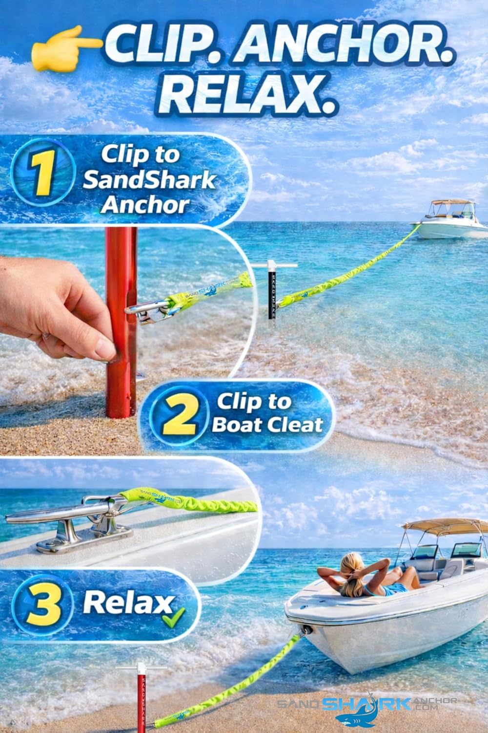 SandShark Premium Flat Bungee Anchor Line – Stretches 7-14