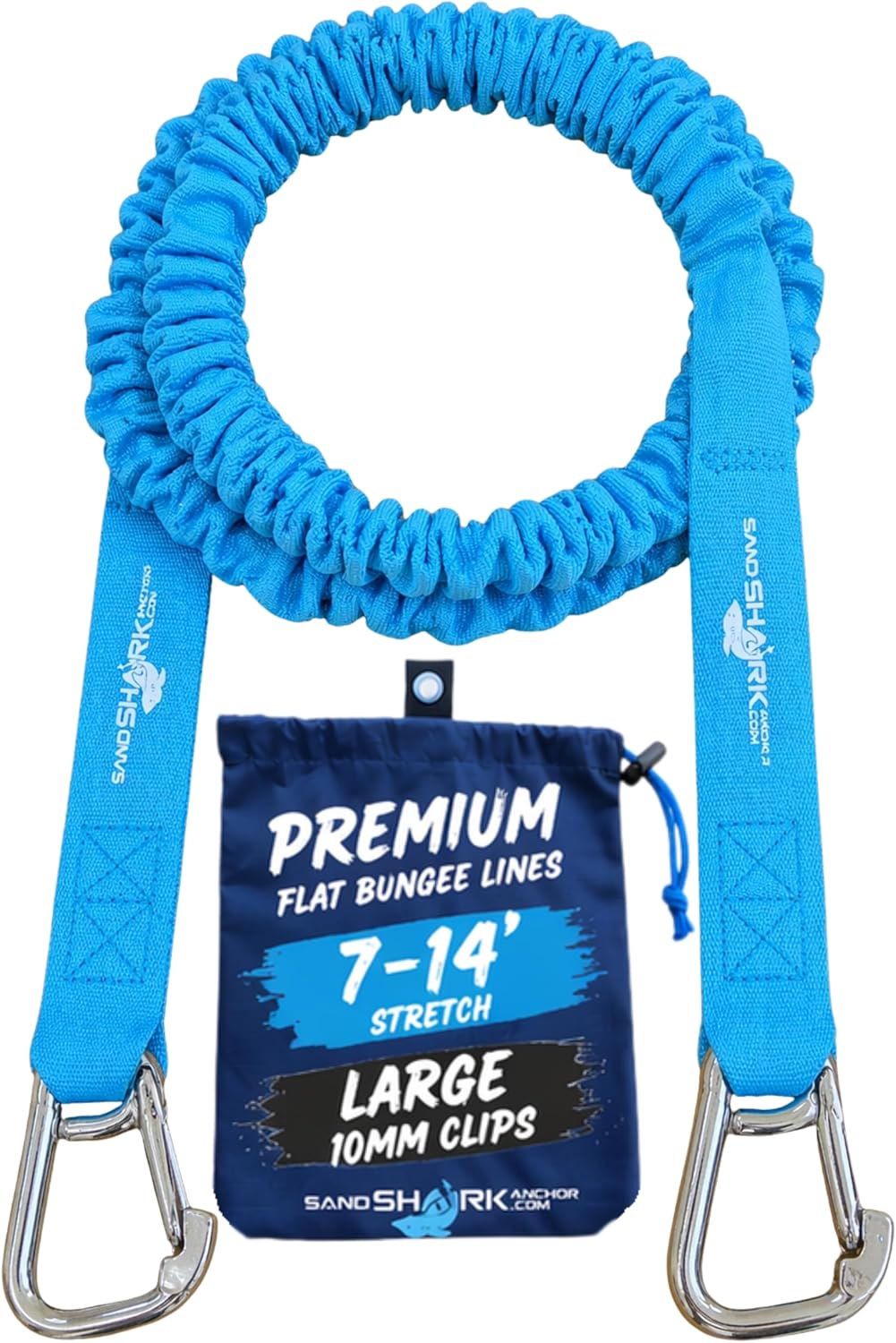 SandShark Premium Flat Bungee Anchor Line – Stretches 7-14