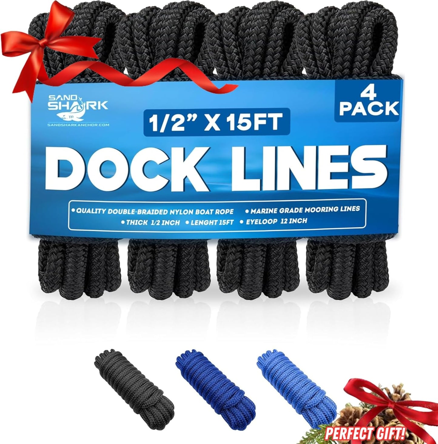 4-Pack Premium Dock Lines – Heavy Duty for Boats, Jet Skis, and Pontoons (1/2"x15')