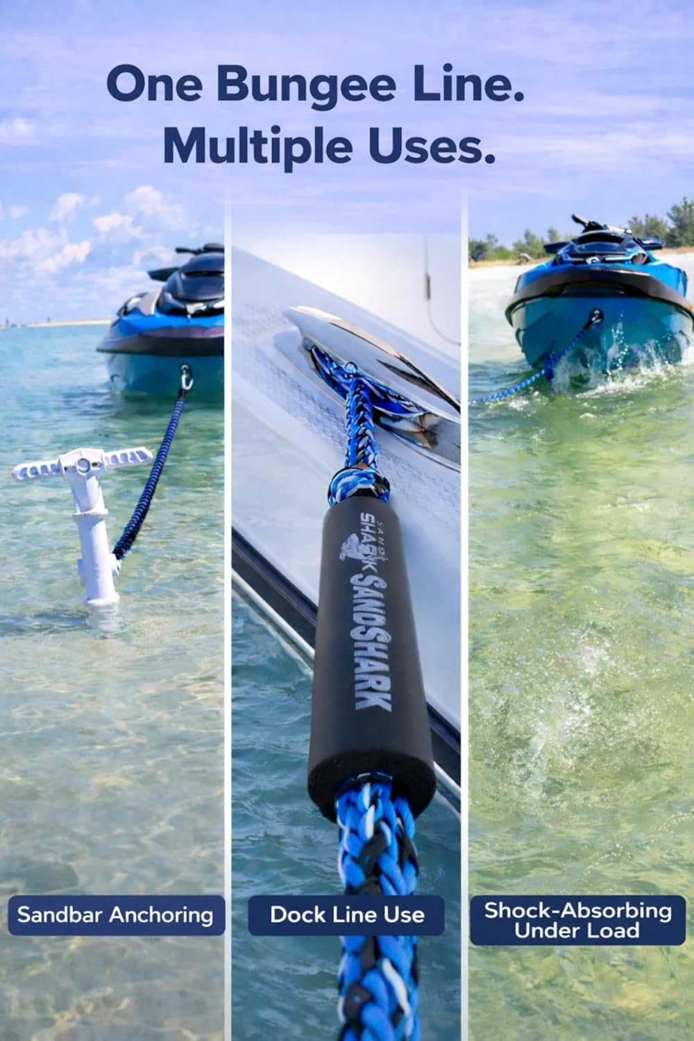 7-14ft Bungee Dock Line, Anchor Line, by Sandshark – Perfect Docking Solution for Boats & Jet Skis